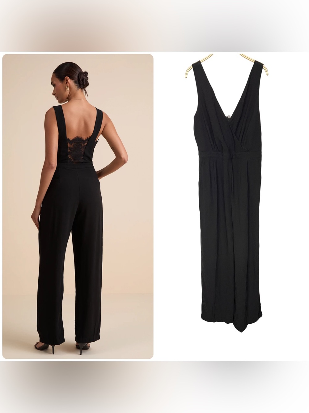 New Lulus Kiska Black Lace-Back Wide-Leg Jumpsuit